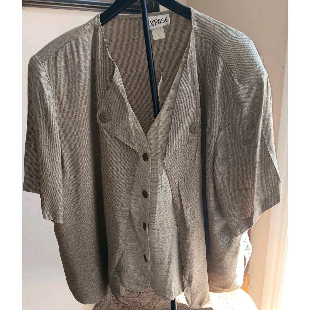 Expose Vintage Blouse, Women’s Plus Size 26/28W, 2-fer Beige, Vest Like, NWT